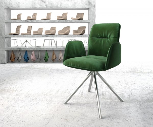 Otočná židle Vinja-Flex s područkami Velvet Green Cross Base Round Stainless Steel 180° Swivel