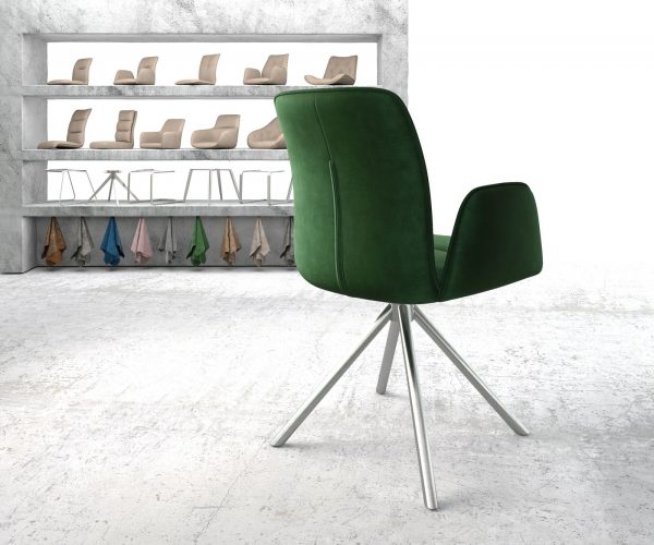Otočná židle Vinja-Flex s područkami Velvet Green Cross Base Round Stainless Steel 180° Swivel - Image 3