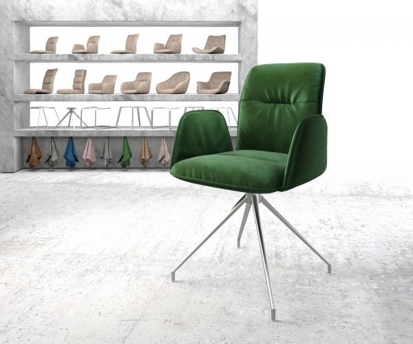 Otočná židle Vinja-Flex s područkami Velvet Green Cross Frame Conical Stainless Steel 180° Swivel