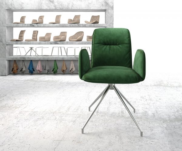 Otočná židle Vinja-Flex s područkami Velvet Green Cross Frame Conical Stainless Steel 180° Swivel - Image 2