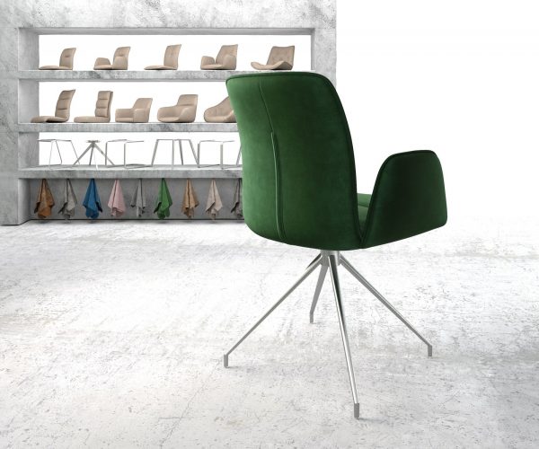 Otočná židle Vinja-Flex s područkami Velvet Green Cross Frame Conical Stainless Steel 180° Swivel - Image 3