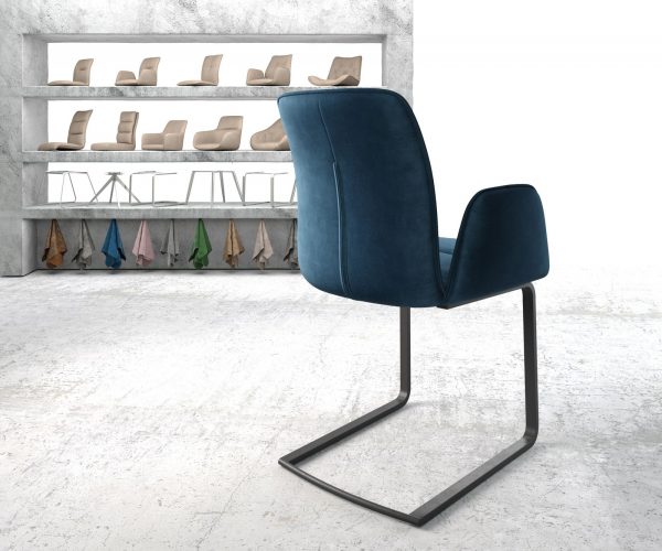 Jídelní židle Flex modrá sametová konzolová podnož plochá černá - Image 3