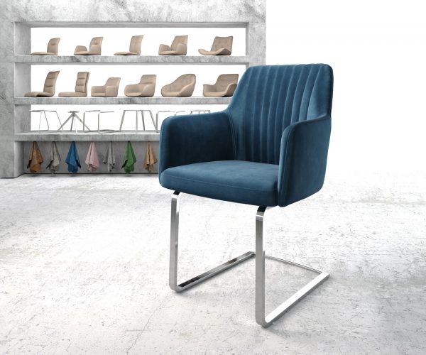 Křeslo Greg-Flex Modrá Samet Cantilever Flat Chrome-plated