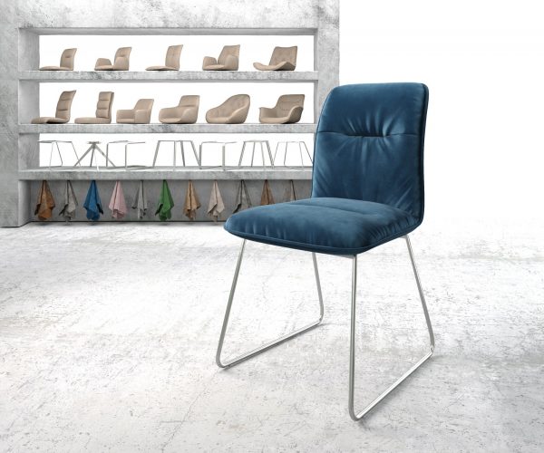 Jídelní židle Vinjo-Flex Velvet Blue Skid Frame Stainless Steel