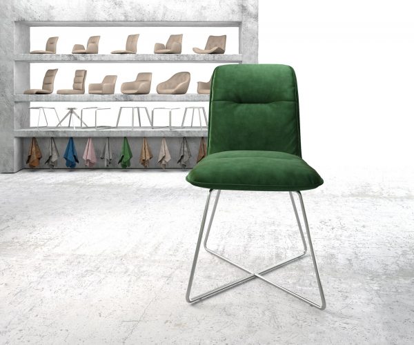Jídelní židle Vinjo-Flex Velvet Green X-rám nerezová ocel - Image 2