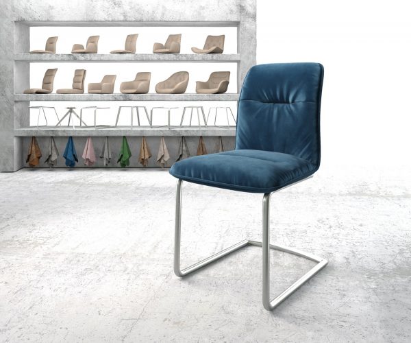 Houpací židle Vinjo-Flex Velvet Blue Cantilever Round z nerezové oceli