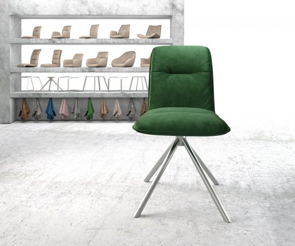 Otočná židle Vinjo-Flex Velvet Green Cross Base Round Stainless Steel 180° Swivel - Image 2