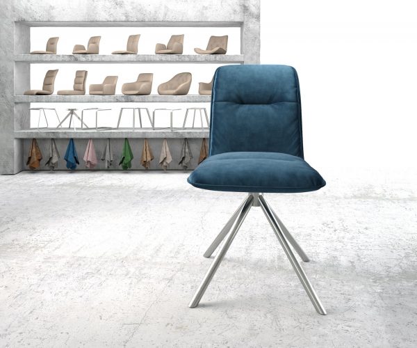 Otočná židle Vinjo-Flex Velvet Blue Cross Base Round Stainless Steel 180° Swivel - Image 2