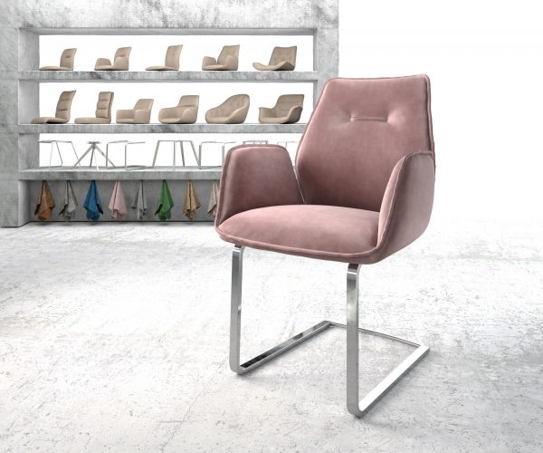Otočná židle Zoa-Flex Velvet Rosé Cantilever Flat Chrome