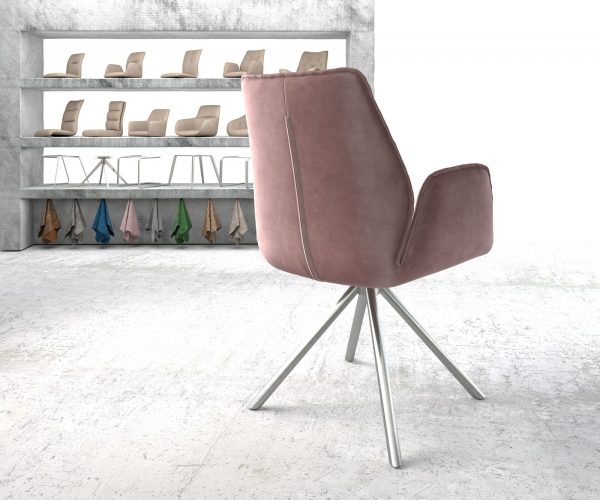 Otočná židle Zoa-Flex s područkami Velvet Rosé Křížová základna kulatá nerezová ocel 180° otočná - Image 3