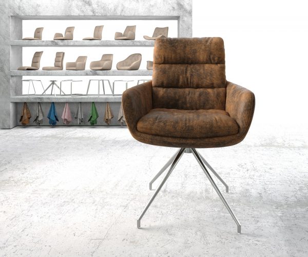 Otočná židle Abelia-Flex s područkami Hnědá Vintage Cross Rám Conical Nerezová Ocel - Image 2