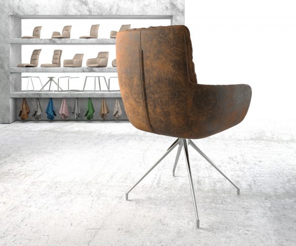 Otočná židle Abelia-Flex s područkami Hnědá Vintage Cross Rám Conical Nerezová Ocel - Image 3