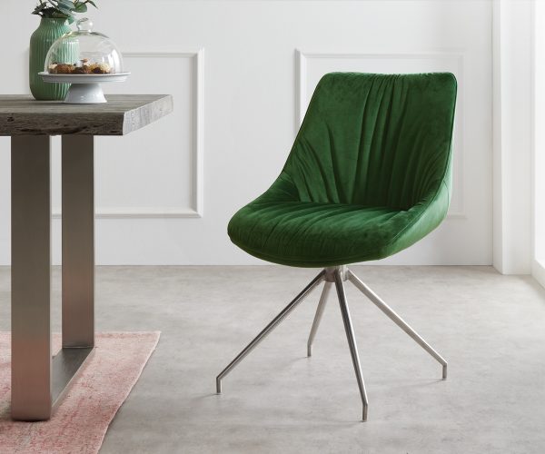 Otočná židle Elda-Flex Velvet Green Křížový rám kuželový nerezový 180° otočný