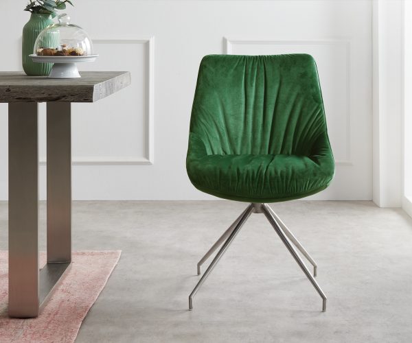 Otočná židle Elda-Flex Velvet Green Křížový rám kuželový nerezový 180° otočný - Image 2
