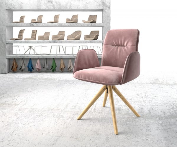 Otočná židle Vinja-Flex s područkami Velvet Rosé Dřevěný rám Kuželovitý 180° otáčení