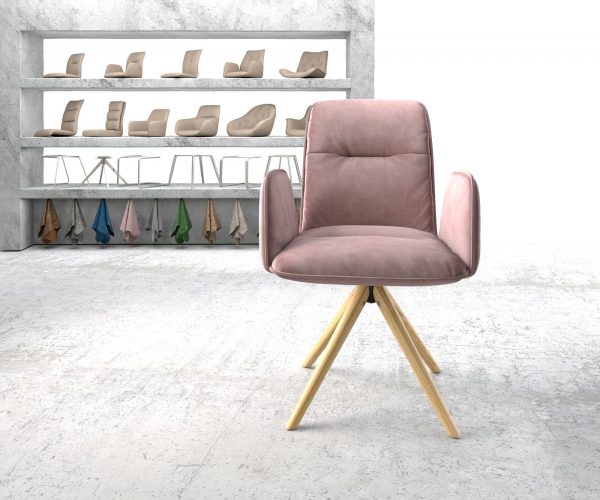 Otočná židle Vinja-Flex s područkami Velvet Rosé Dřevěný rám Kuželovitý 180° otáčení - Image 2