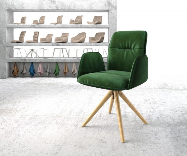 Otočná židle Vinja-Flex s područkami Velvet Green Dřevěný rám Kónická otočná o 180°