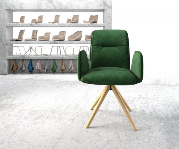 Otočná židle Vinja-Flex s područkami Velvet Green Dřevěný rám Kónická otočná o 180° - Image 2