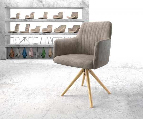 Otočná židle Greg-Flex taupe vintage mikrovlákno dřevěná podnož zaoblená