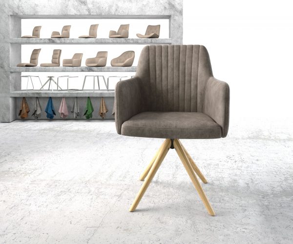 Otočná židle Greg-Flex taupe vintage mikrovlákno dřevěná podnož zaoblená - Image 2