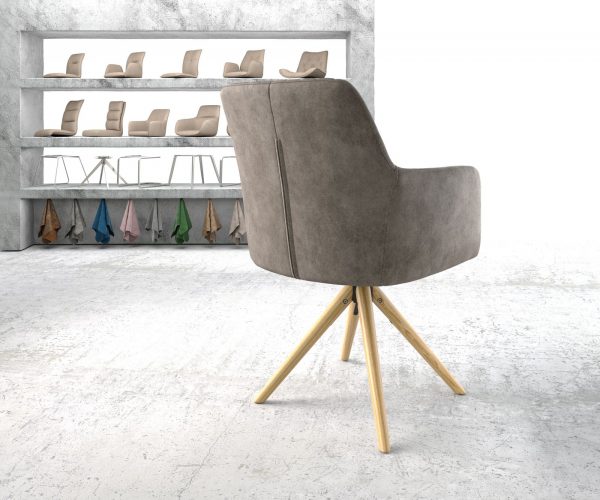 Otočná židle Greg-Flex taupe vintage mikrovlákno dřevěná podnož zaoblená - Image 3