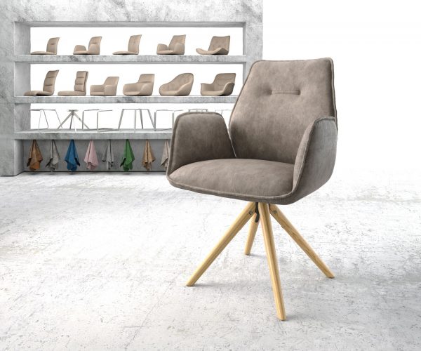 Otočná židle Zoa-Flex taupe vintage mikrovlákno dřevěná podnož zaoblená