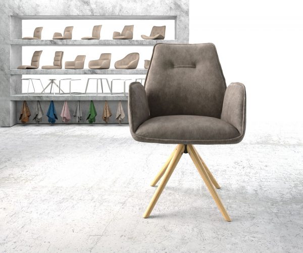 Otočná židle Zoa-Flex taupe vintage mikrovlákno dřevěná podnož zaoblená - Image 2