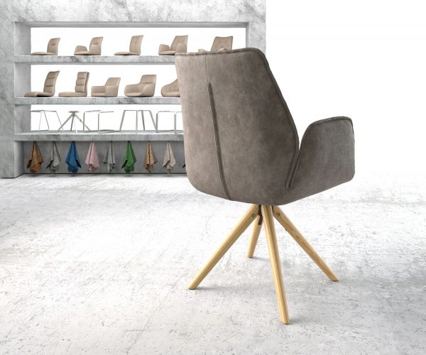 Otočná židle Zoa-Flex taupe vintage mikrovlákno dřevěná podnož zaoblená - Image 3