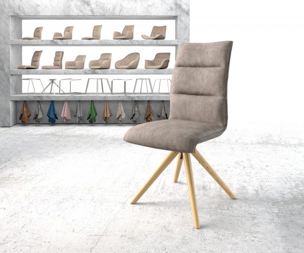 Otočná židle Xantus-Flex Taupe Vintage z mikrovlákna s dřevěným kuželovým rámem