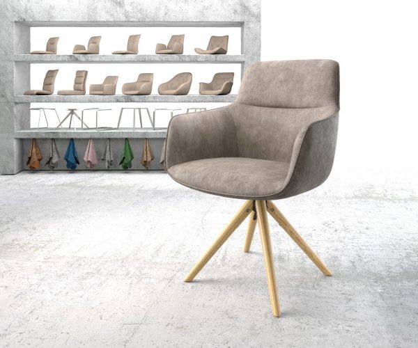 Otočná židle Pejo-Flex taupe vintage mikrovlákno dřevěná podnož zaoblená