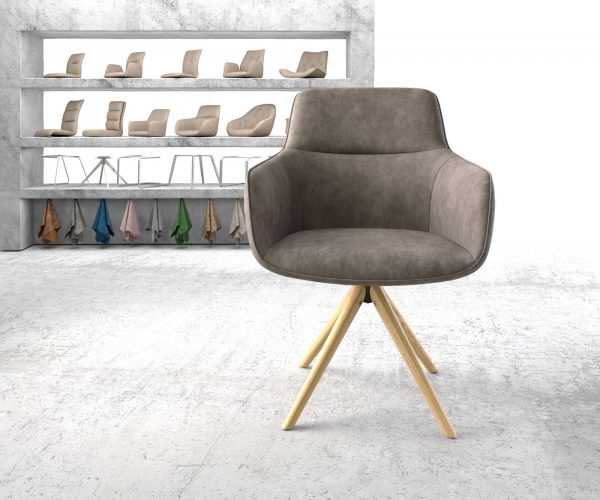 Otočná židle Pejo-Flex taupe vintage mikrovlákno dřevěná podnož zaoblená - Image 2