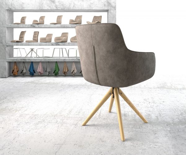 Otočná židle Pejo-Flex taupe vintage mikrovlákno dřevěná podnož zaoblená - Image 3