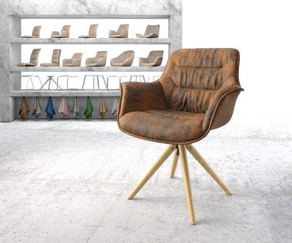 Otočná židle Kaira-Flex Hnědá Vintage mikrovlákno dřevěný rám kónický