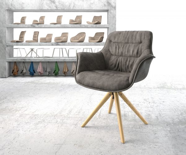 Otočná židle Kaira-Flex antracitová vintage mikrovlákno dřevěná podnož zaoblená