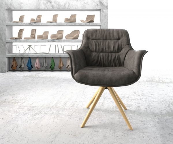 Otočná židle Kaira-Flex antracitová vintage mikrovlákno dřevěná podnož zaoblená - Image 2