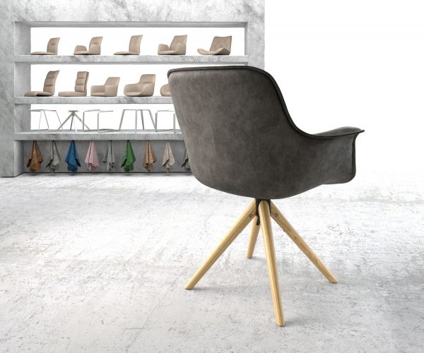 Otočná židle Kaira-Flex antracitová vintage mikrovlákno dřevěná podnož zaoblená - Image 3