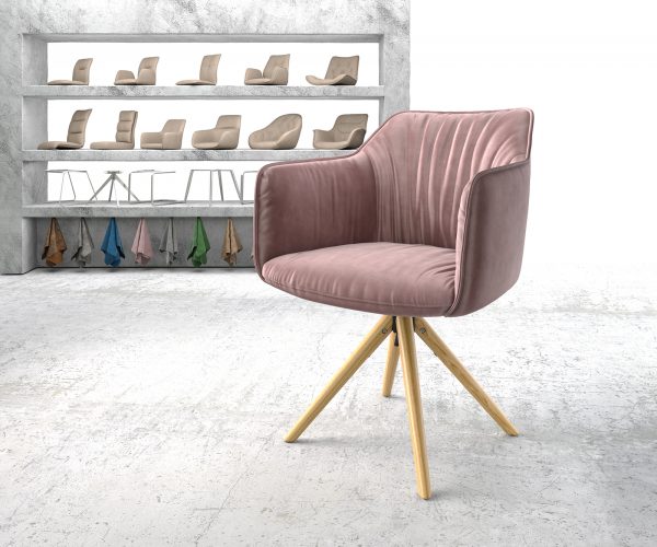 Otočná židle Elda-Flex s područkami Velvet Rosé Dřevěný rám Kuželovitý 180° otáčení
