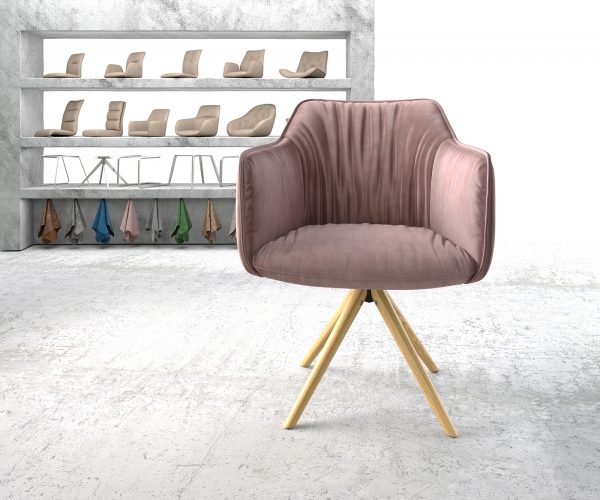Otočná židle Elda-Flex s područkami Velvet Rosé Dřevěný rám Kuželovitý 180° otáčení - Image 2