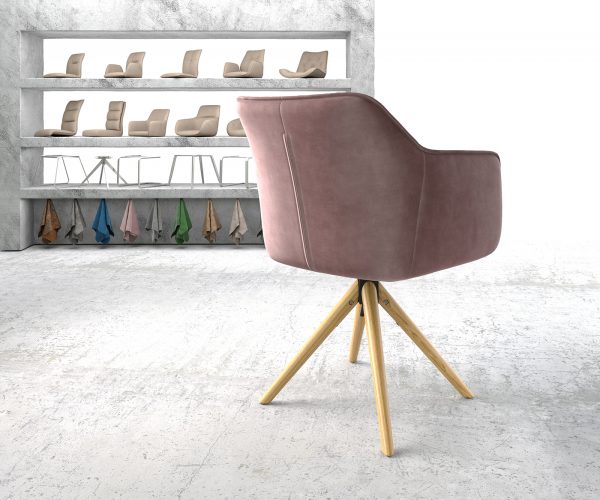 Otočná židle Elda-Flex s područkami Velvet Rosé Dřevěný rám Kuželovitý 180° otáčení - Image 3