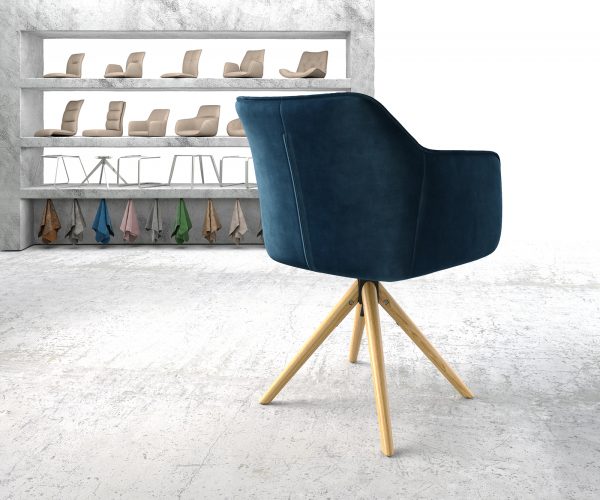 Otočná židle Elda-Flex s područkami Velvet Blue Wooden Frame Conical 180° Swivel - Image 3