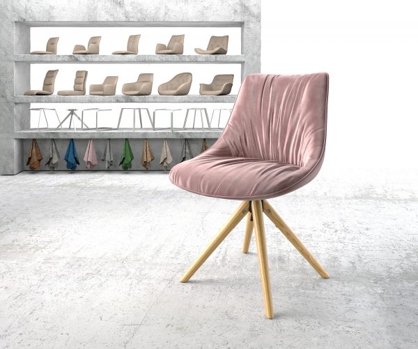Otočná židle Elda-Flex Velvet Rosé Dřevěný rám kónický 180° otočný