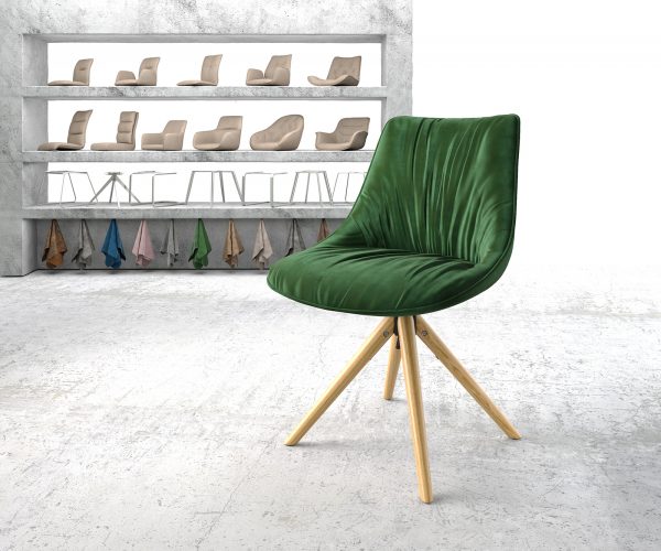 Otočná židle Elda-Flex Velvet Green Dřevěný rám kónický 180° otočný