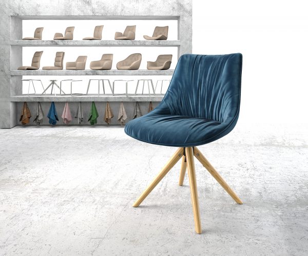 Otočná židle Elda-Flex Velvet Blue Dřevěný rám kónický 180° otočný