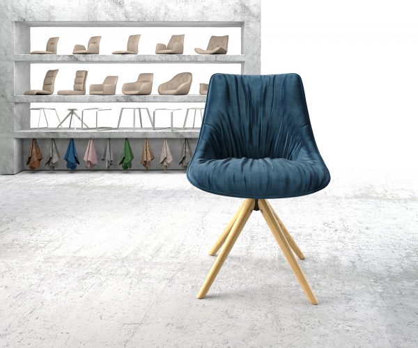 Otočná židle Elda-Flex Velvet Blue Dřevěný rám kónický 180° otočný - Image 2