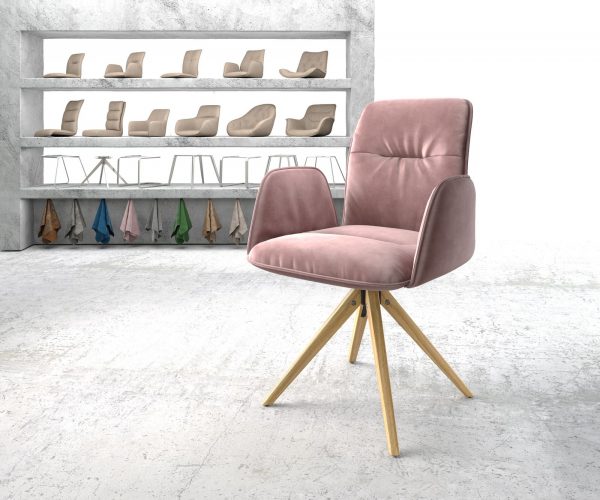 Otočná židle Vinja-Flex s područkami Velvet Rosé Dřevěný rám otočný o 180°