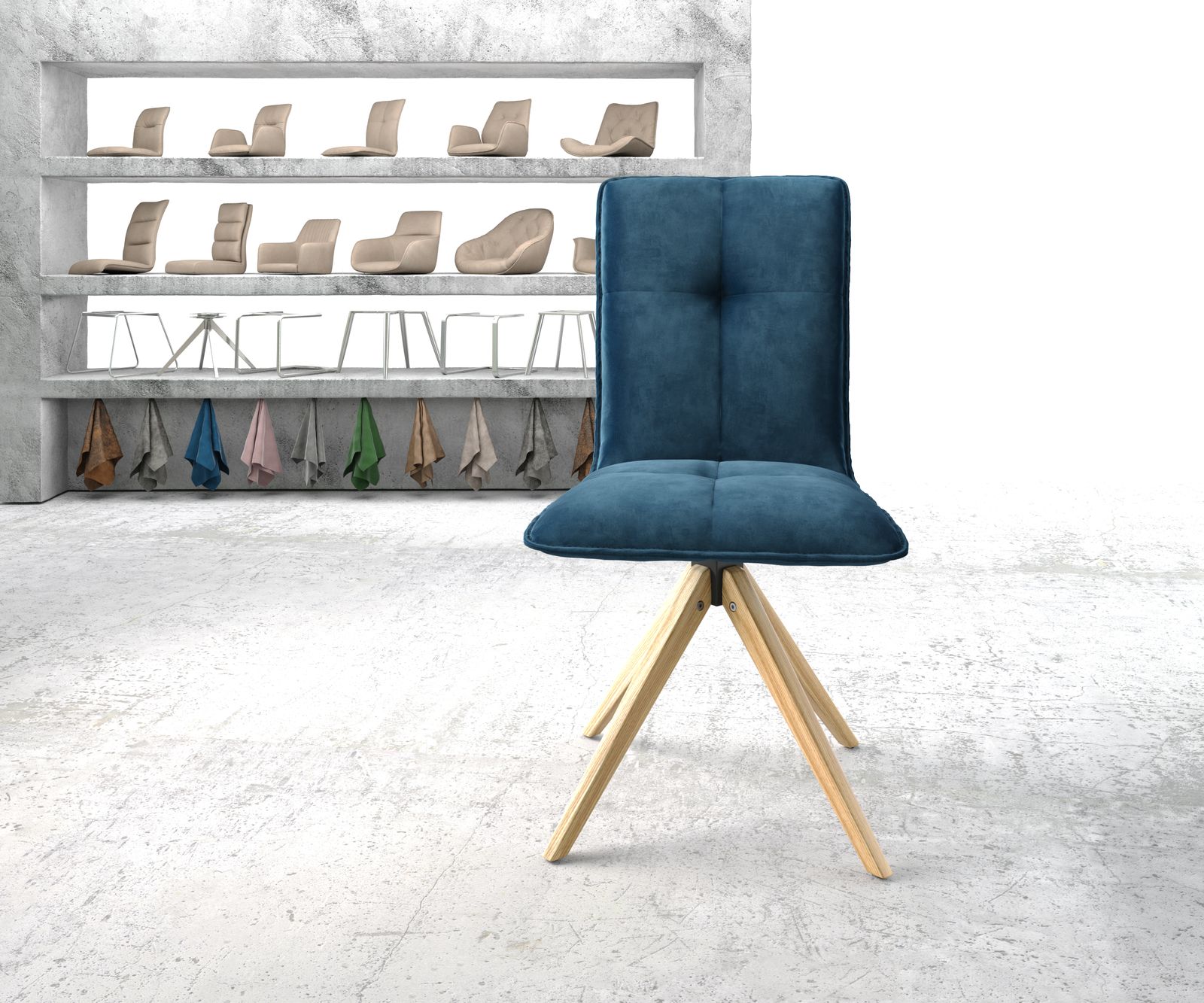 Otočná židle Maddy-Flex Velvet Blue Dřevěný rám úhlový 180° otočný - Obrázek 2