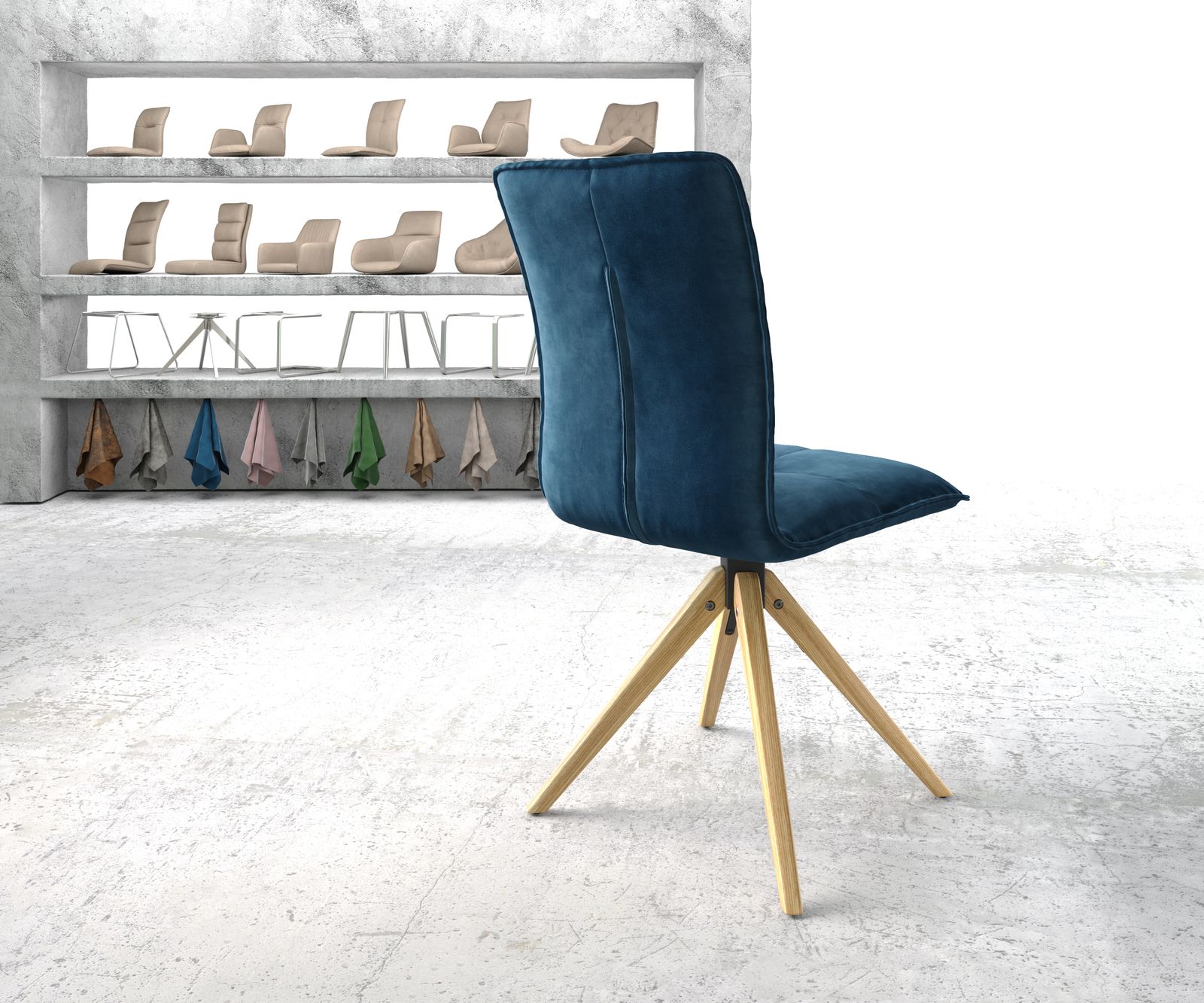 Otočná židle Maddy-Flex Velvet Blue Dřevěný rám úhlový 180° otočný - Obrázek 3