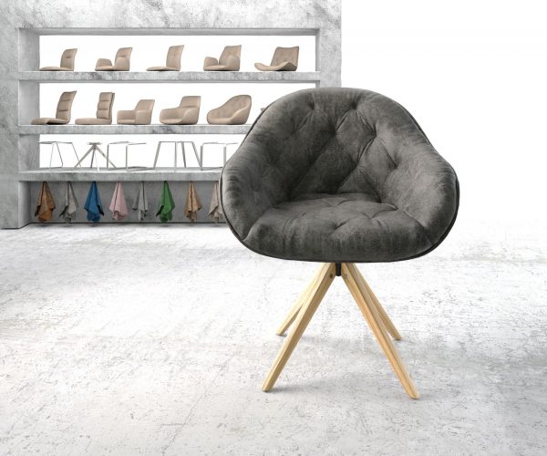 Otočná židle Gaio-Flex Šedá Vintage z mikrovlákna Dřevěný rám hranatý - Image 2