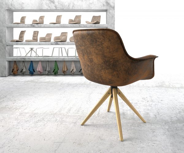 Otočná židle Kaira-Flex Hnědá Vintage z mikrovlákna Dřevěný rám hranatý - Image 3