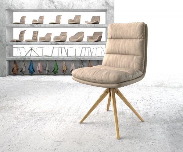 Otočná židle Abelia-Flex Béžová Vintage z mikrovlákna Dřevěný rám hranatý